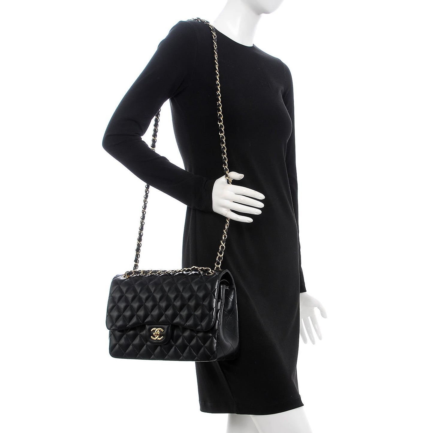 Lambskin Quilted Jumbo Double Flap Black