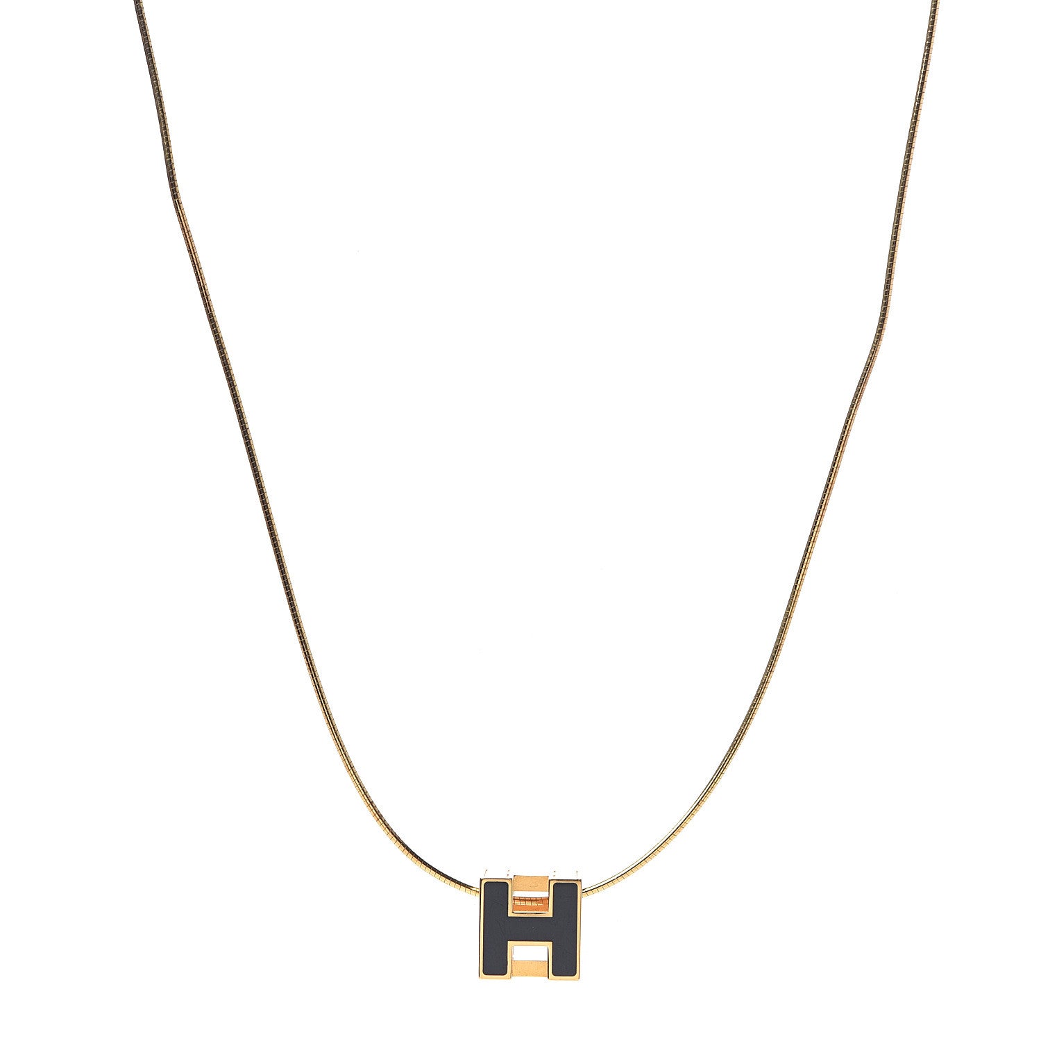 Hermes Gold Lacquered Cage d'H Pendant Necklace Black 1 of 6