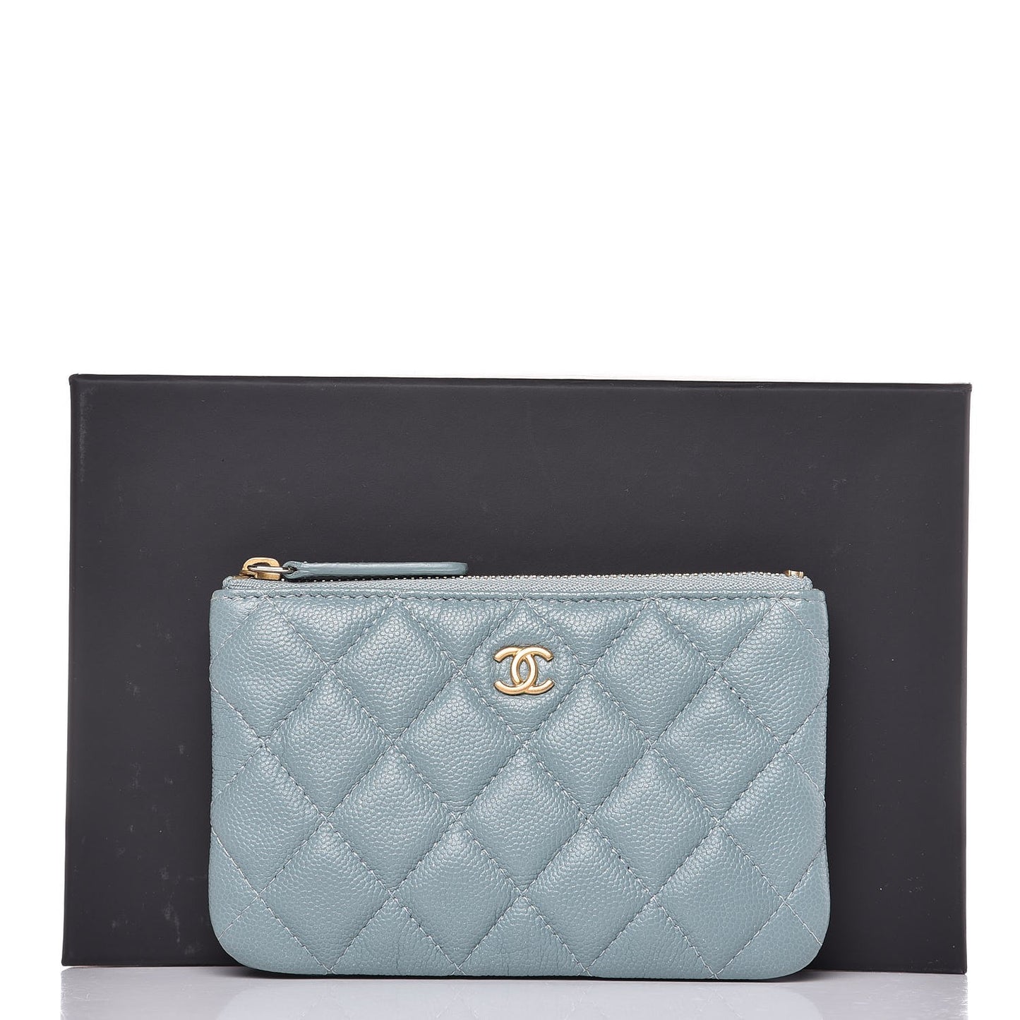 Iridescent Caviar Quilted Small Cosmetic Case Light Blue