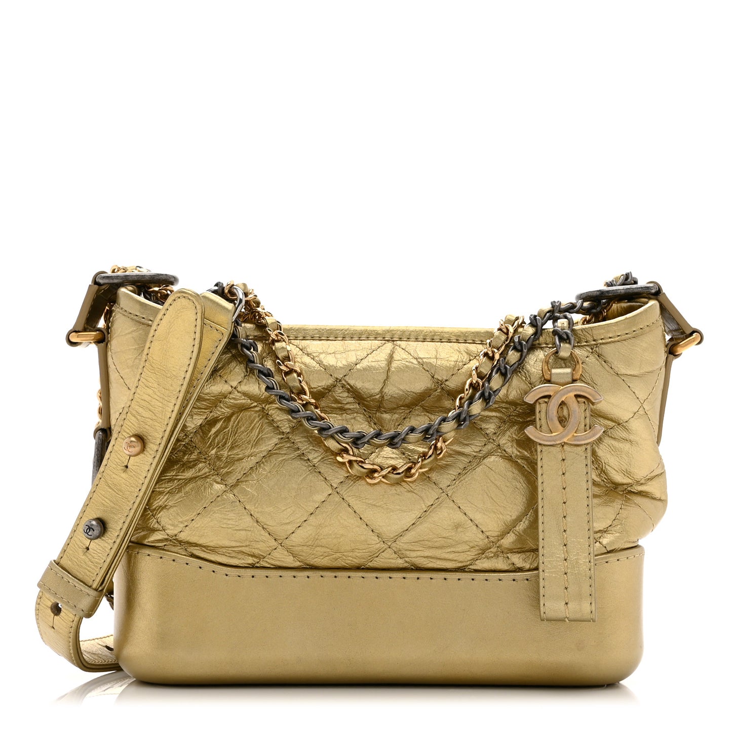 Metallic Aged Calfskin Quilted Small Gabrielle Hobo Gold