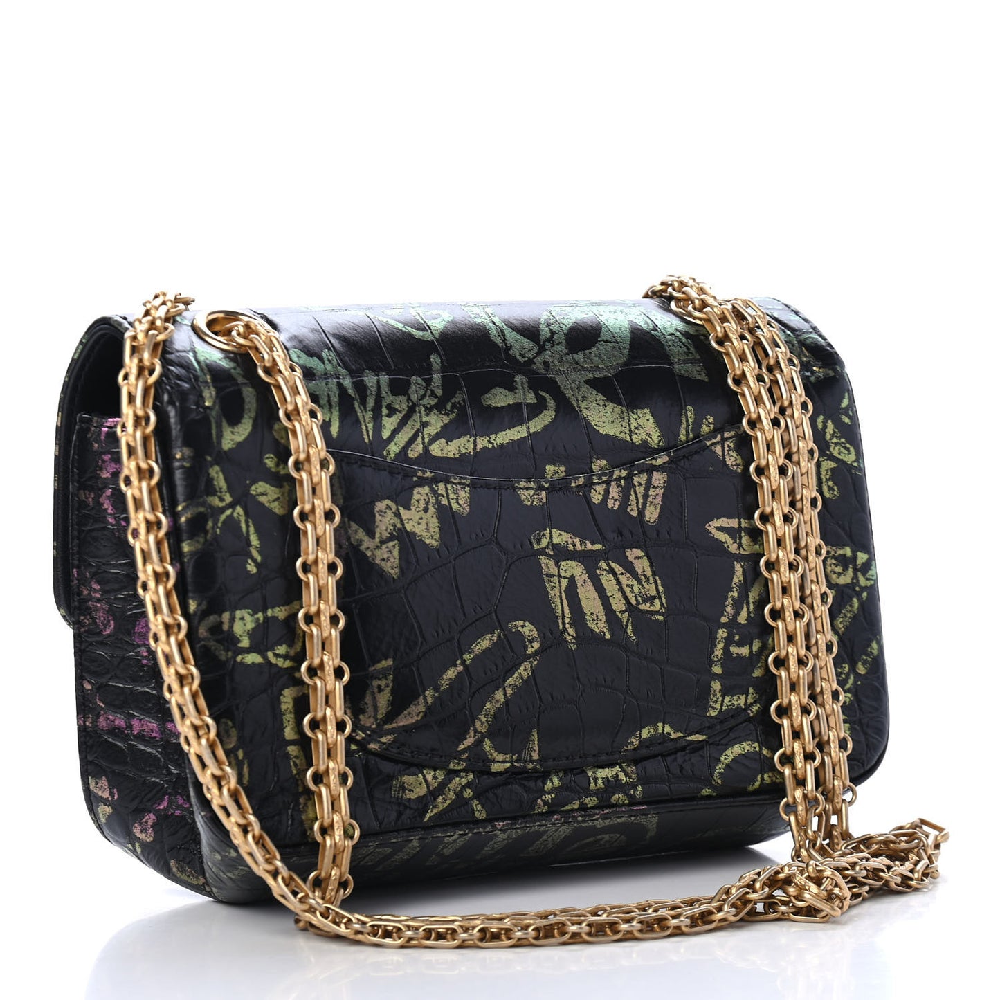 Calfskin Crocodile Embossed Graffiti 2.55 Mini Cocodile Reissue Flap Black Pink