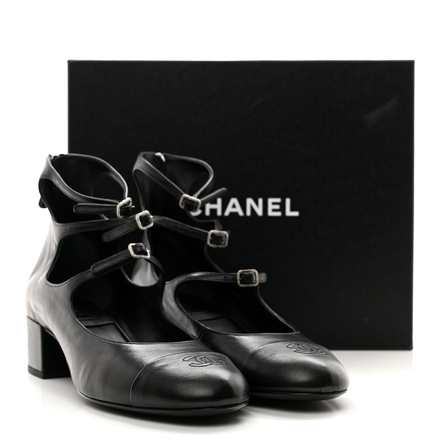 Lambskin Cap Toe CC Mary Jane Short Boots 41 Black