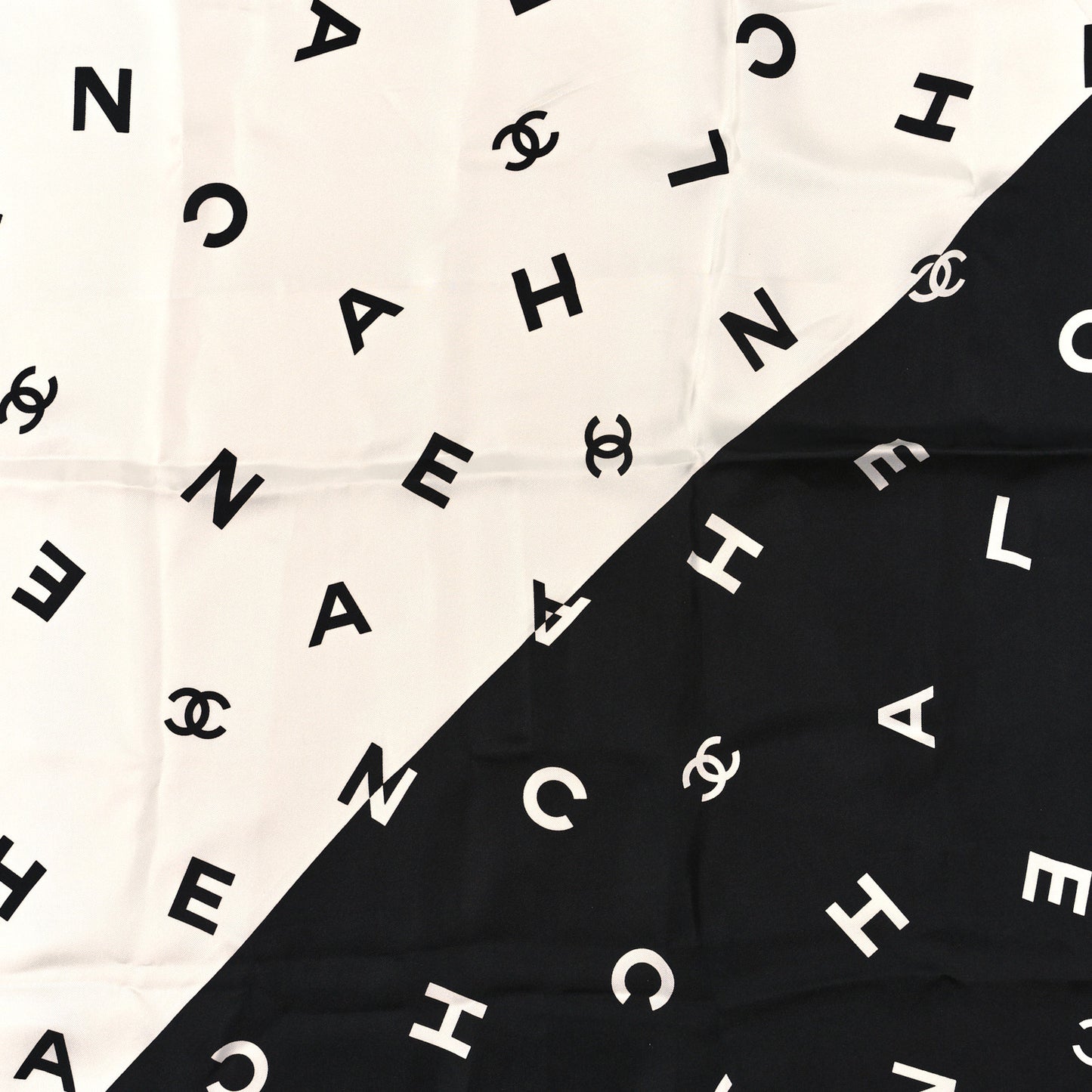 Silk CC Logo Scarf White Black White White Black White