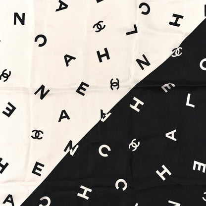 Chanel Silk CC Logo Scarf White Black White White Black White 2 of 3
