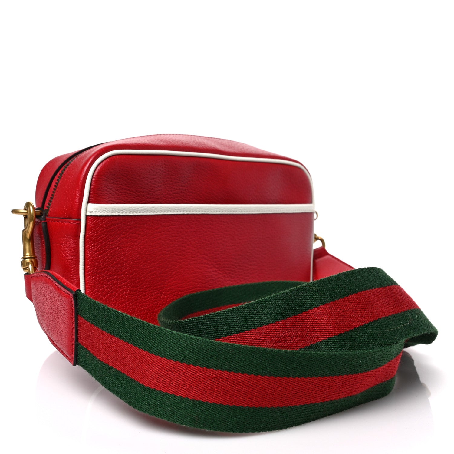 Gucci X ADIDAS Textured Dollar Calfskin Web Trefoil Logo Small Messenger Bag Hibiscus Red Off White 3 of 8