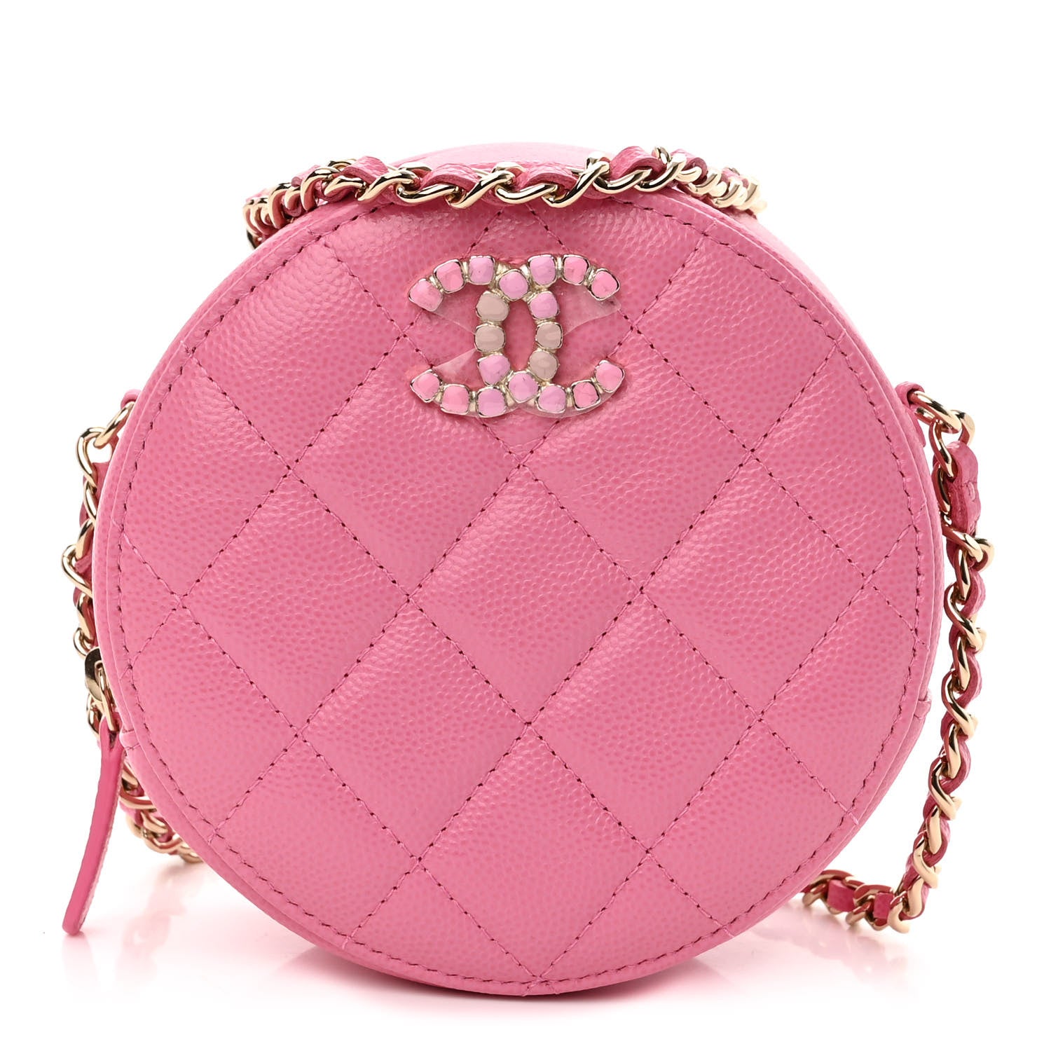 Chanel Caviar Quilted Gripoix CC Round Clutch With Chain Pink 1 of 10