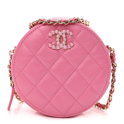 Chanel Caviar Quilted Gripoix CC Round Clutch With Chain Pink 1 of 10