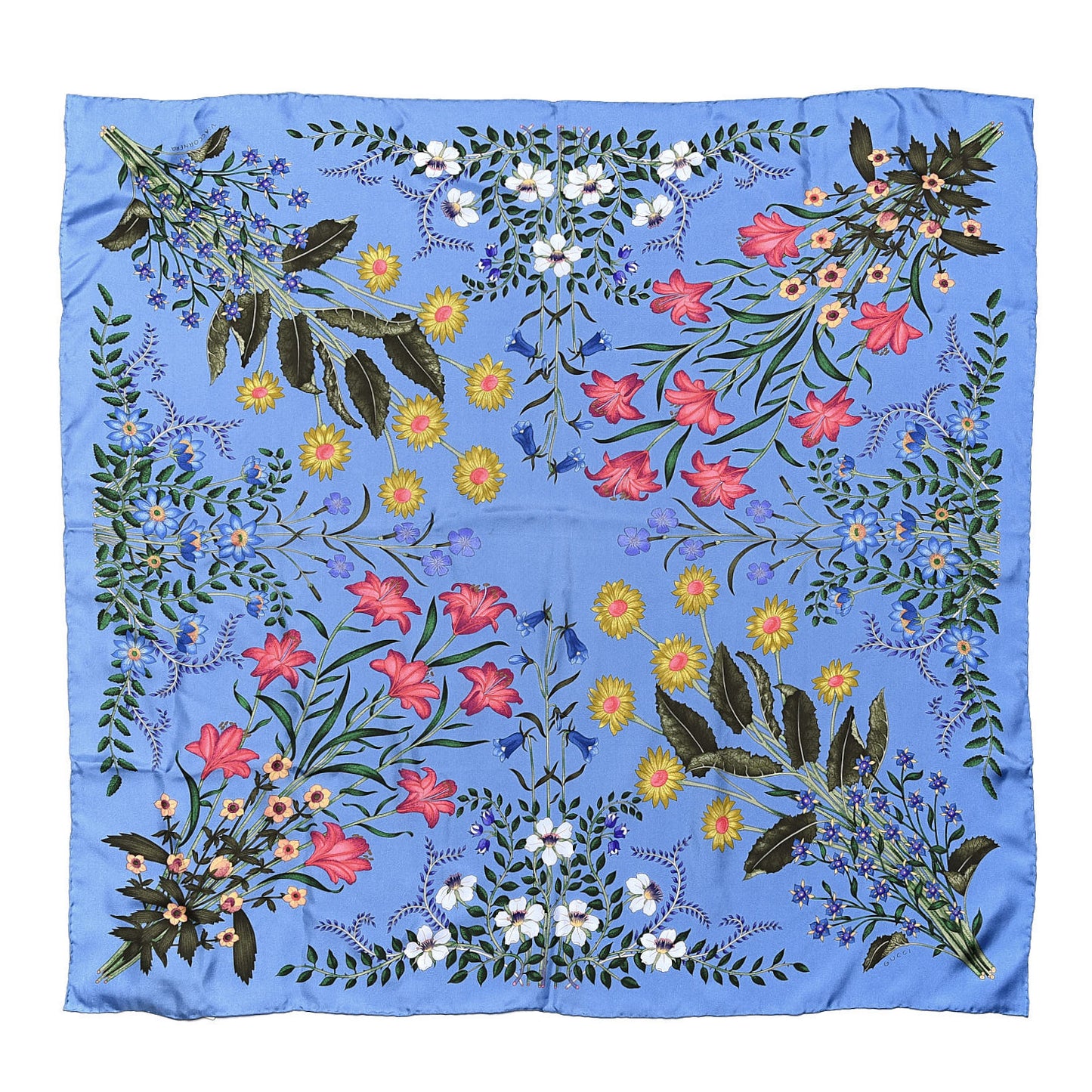 Silk Twill New Flora Square Scarf Bluette