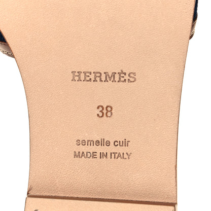 Hermes Calfskin Denim Oran Sandals 38 Bleu Brut Gold 6 of 9