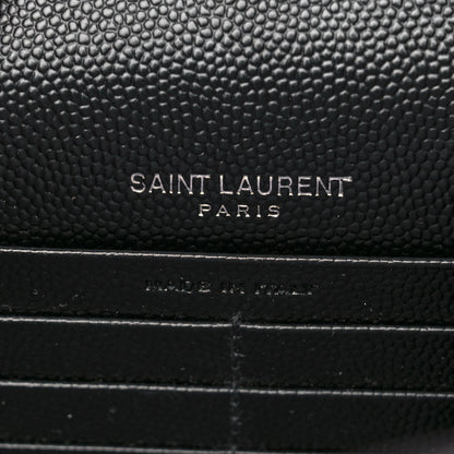 Saint Laurent Grain De Poudre Matelasse Chevron Monogram Envelope Chain Wallet Black 5 of 9