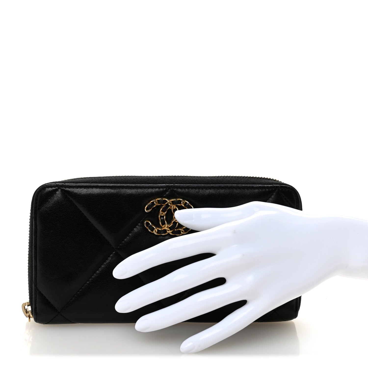 Chanel Lambskin Quilted 19 Long Zipped Around Wallet Black 2 of 10