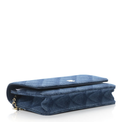 Chanel Denim Printed Wallet On Chain WOC Dark Blue 3 of 11