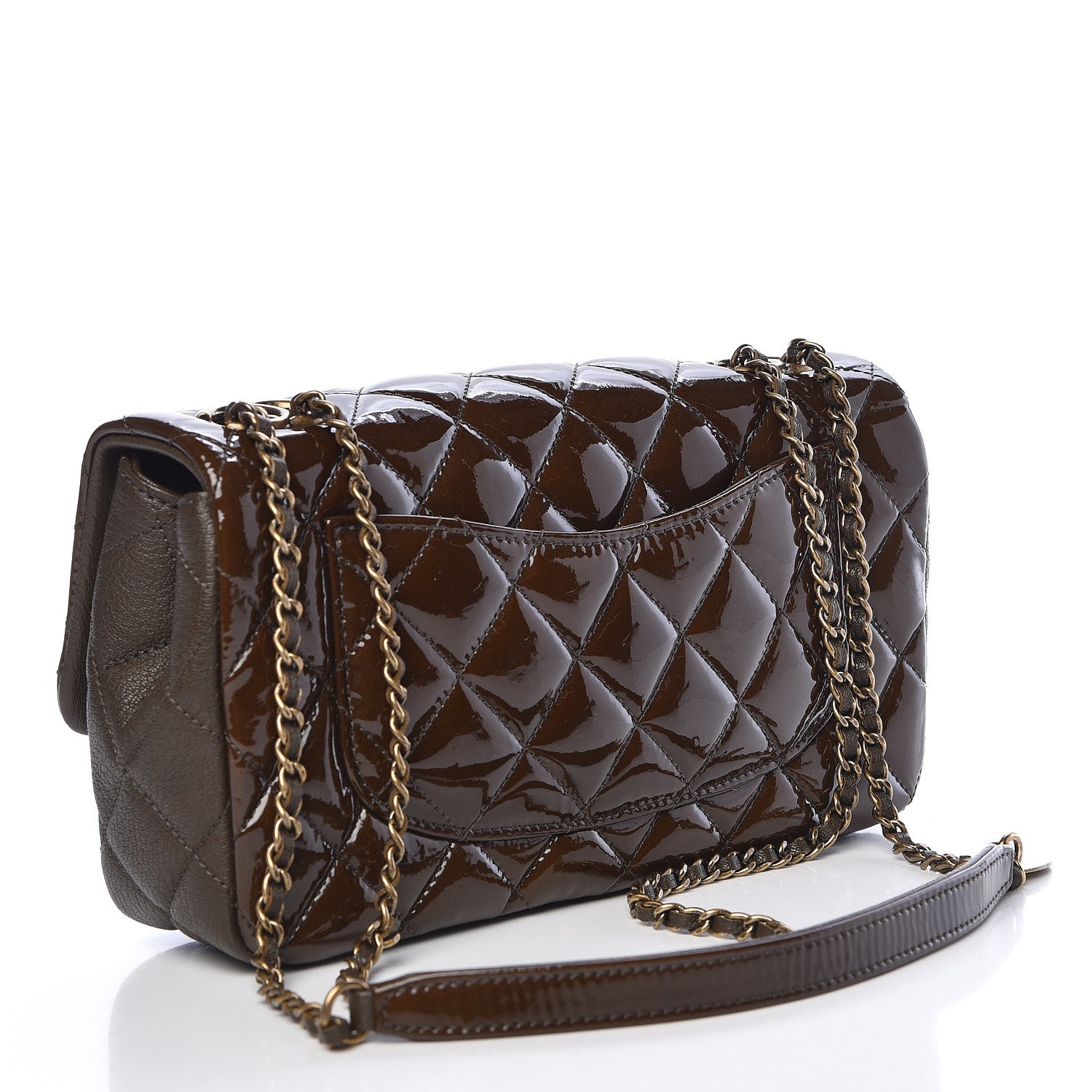 Chanel Patent Goatskin Quilted Medium CC Eyelet Flap Khaki 3 of 10