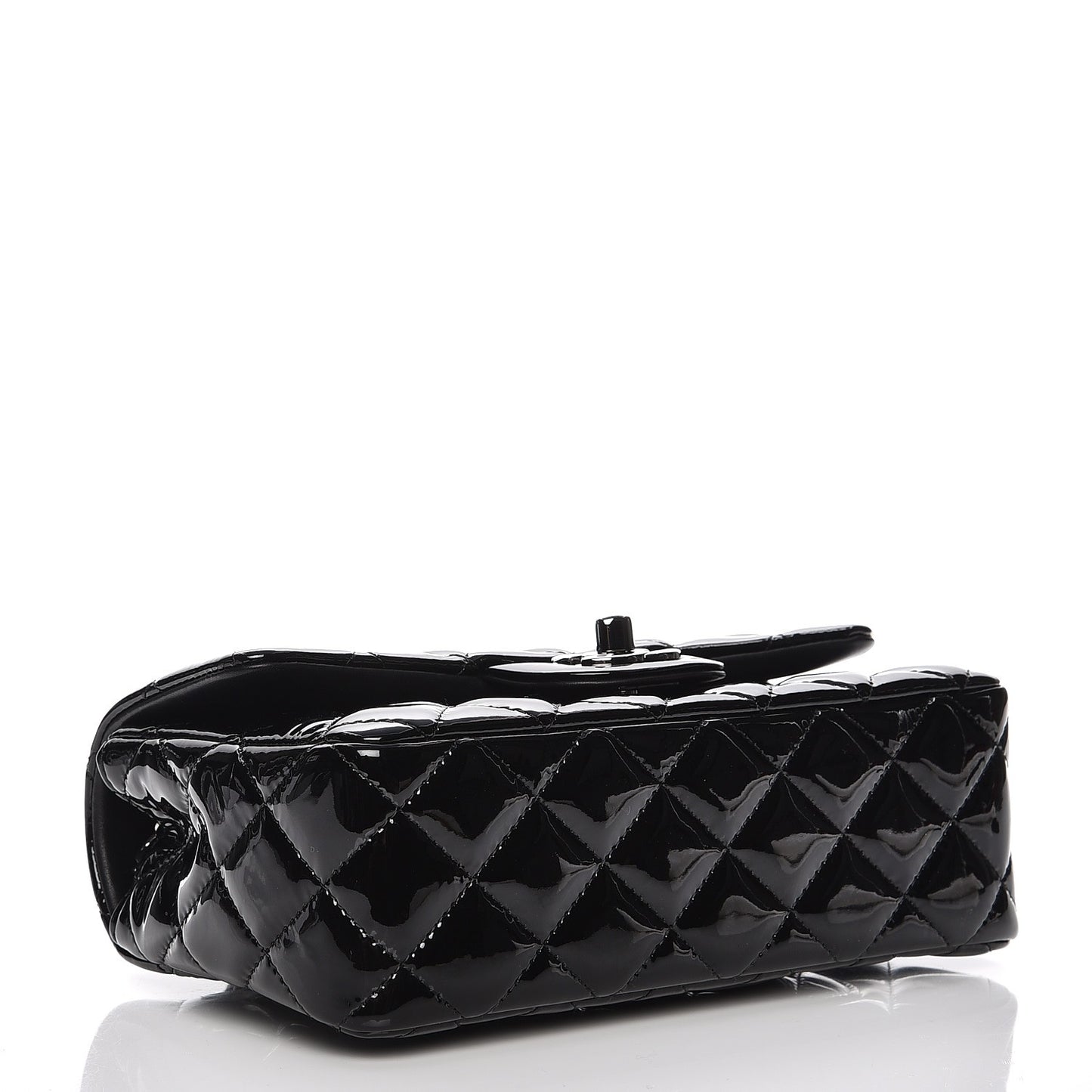 Patent Calfskin Quilted Mini Rectangular Flap Black