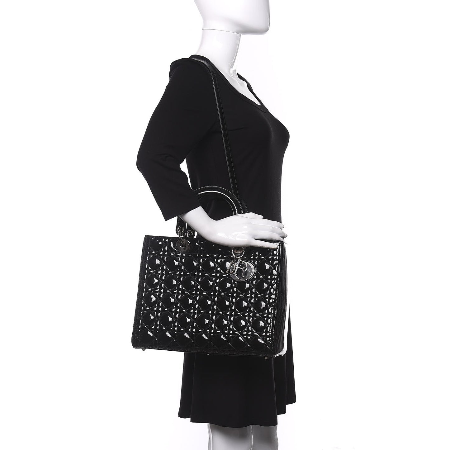 Patent Cannage Large Lady Dior Black