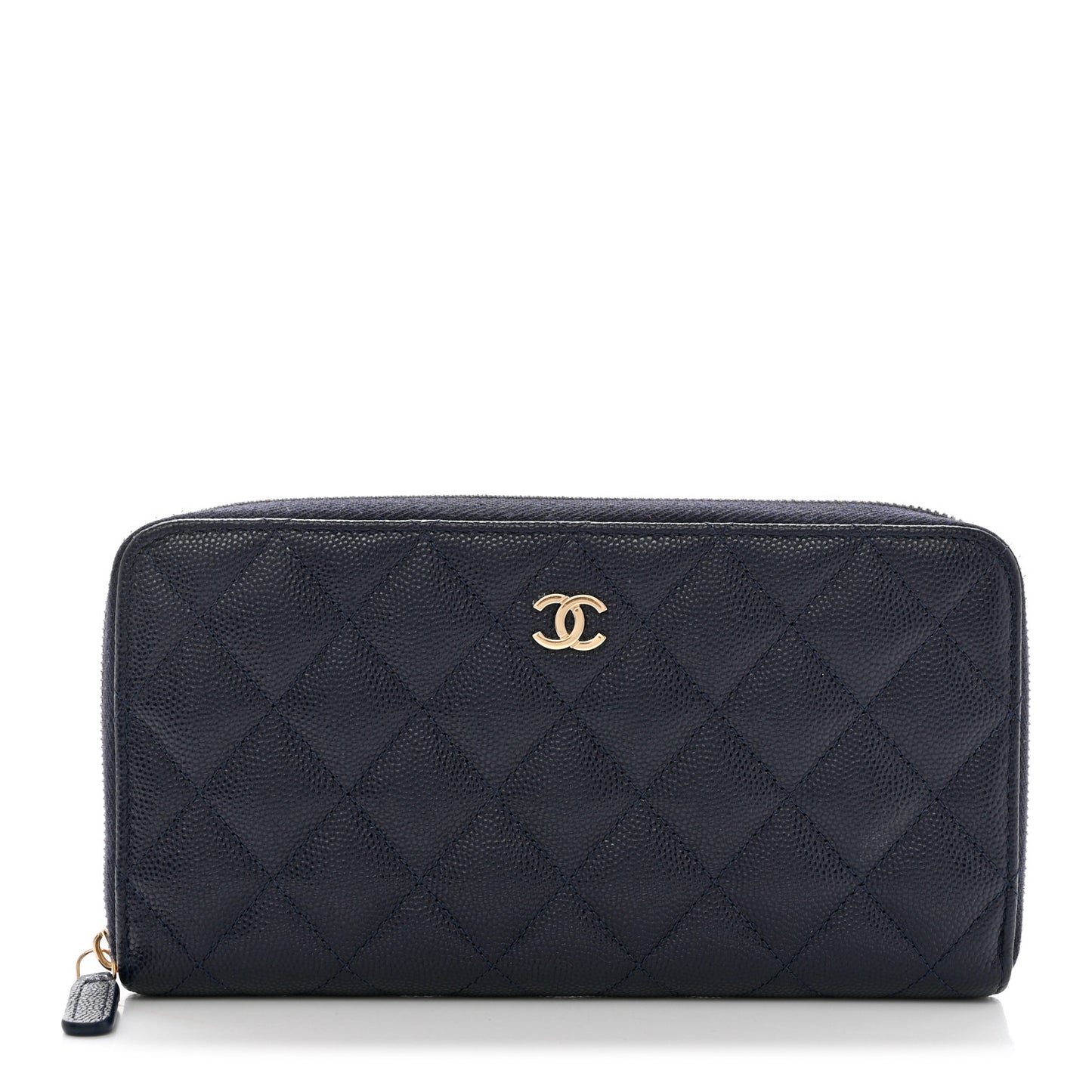 Caviar Quilted Large Zip Around Organizer Wallet Dark Blue