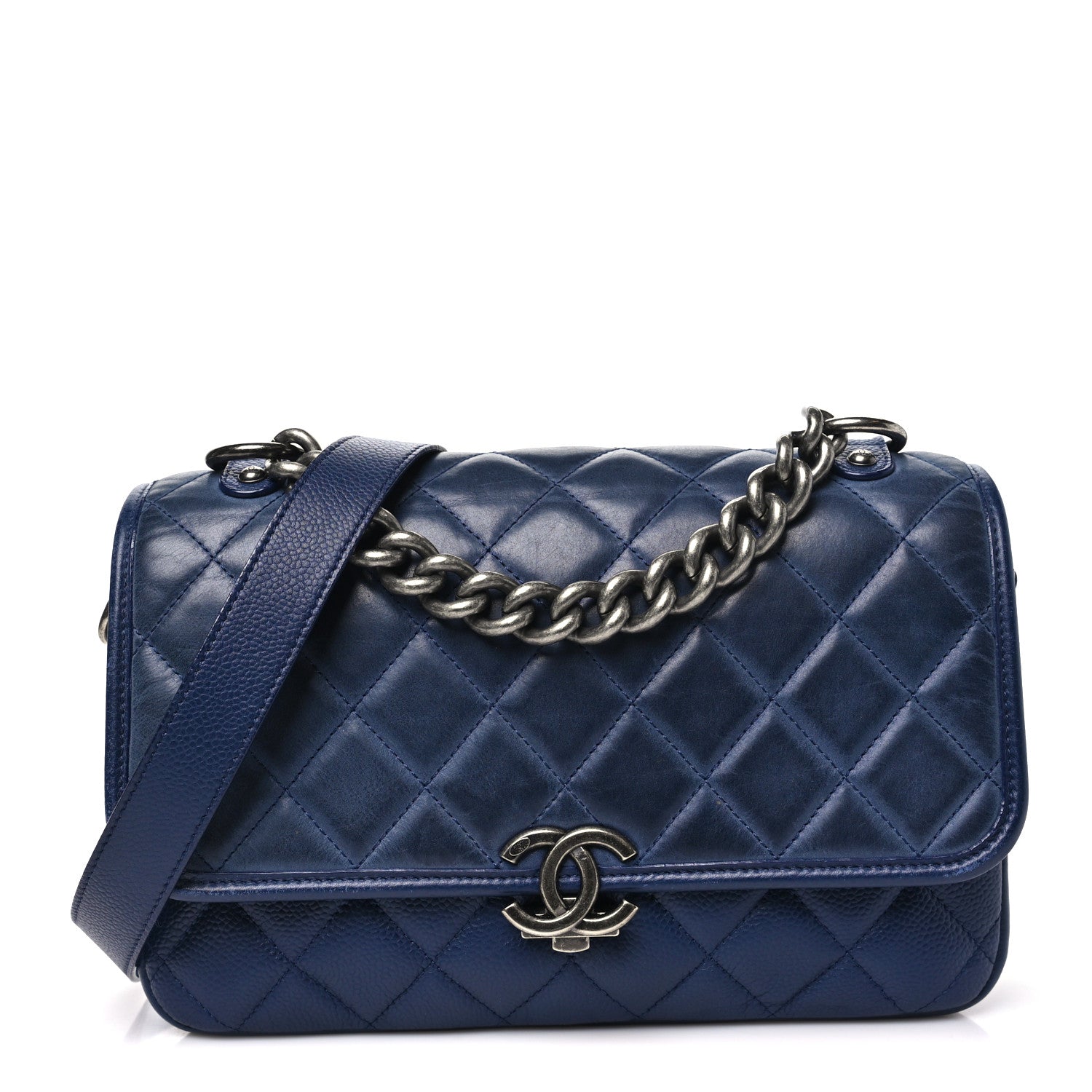 Chanel Caviar Iridescent Calfskin Quilted Medium Daily Carry Messenger Navy 1 of 10