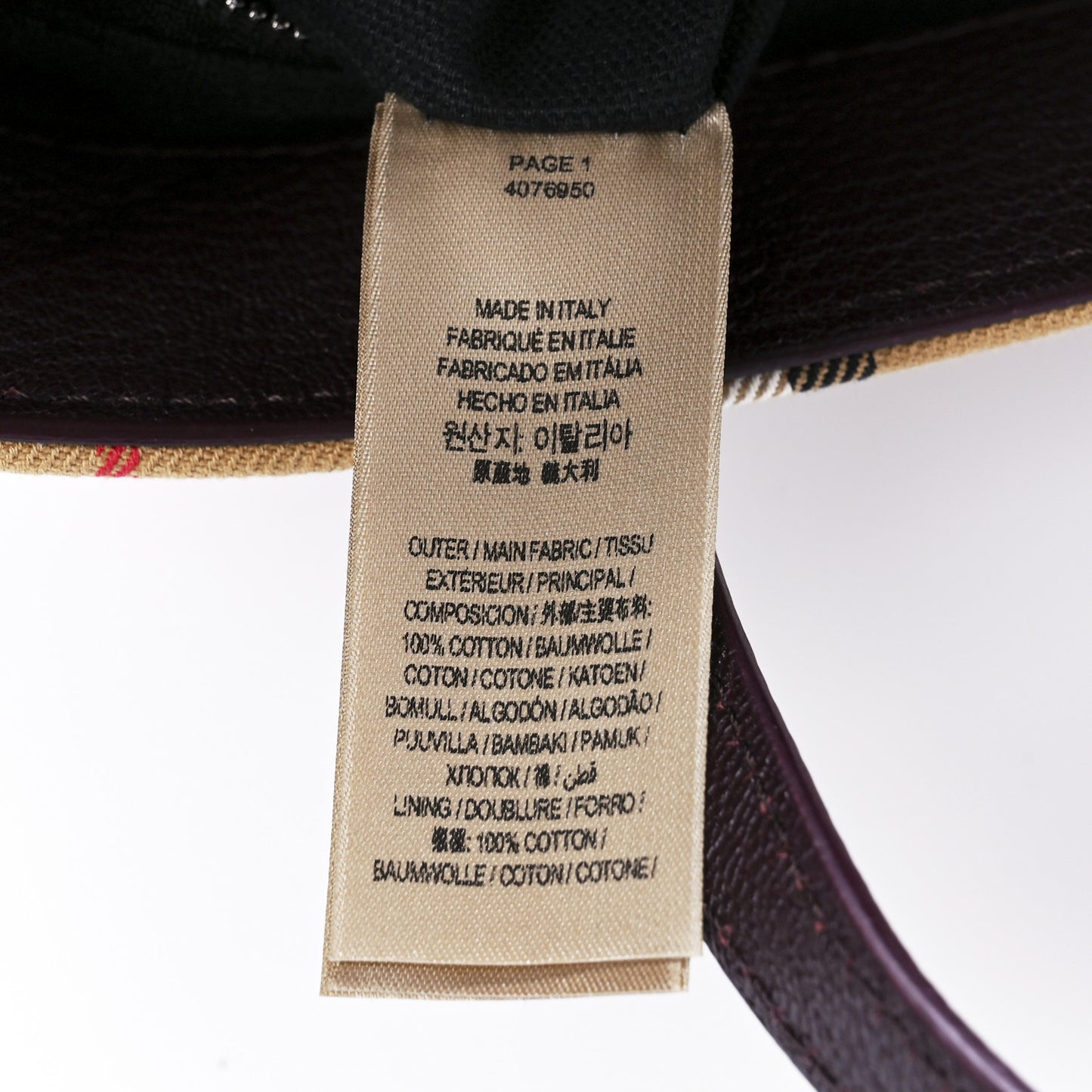 Goatskin Vintage Check Small Banner Tote Deep Claret