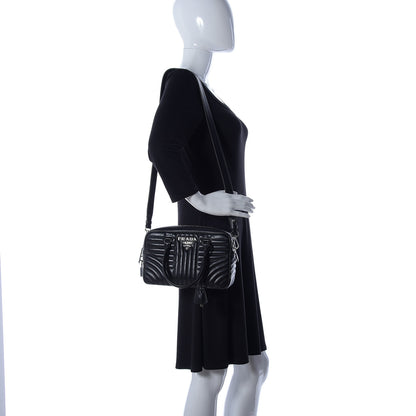 Prada Soft Calfskin Impunture Diagramme Top Handle Crossbody Bag Black 3 of 11