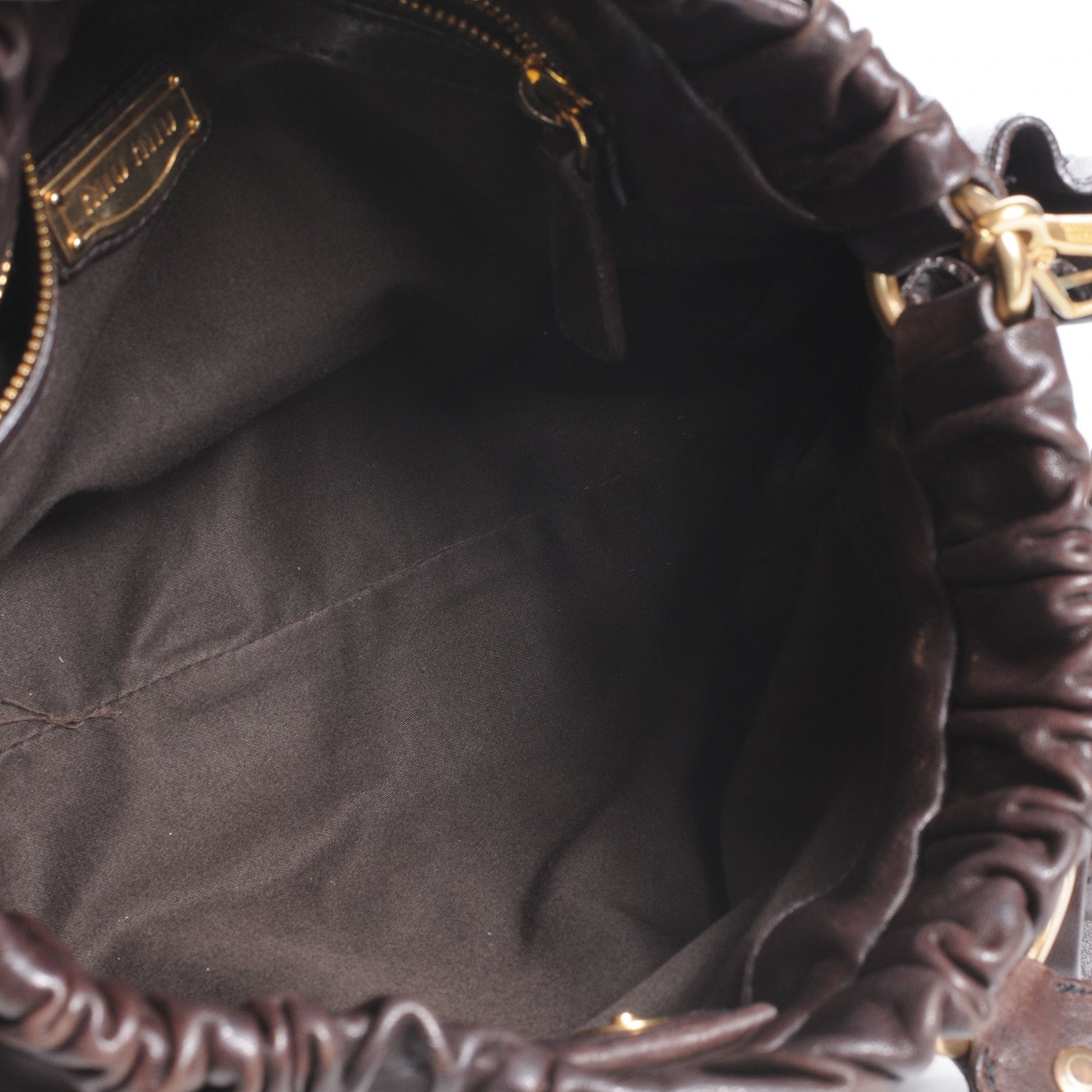 Miu Miu Leather Gathered Tote Brown 6 of 7