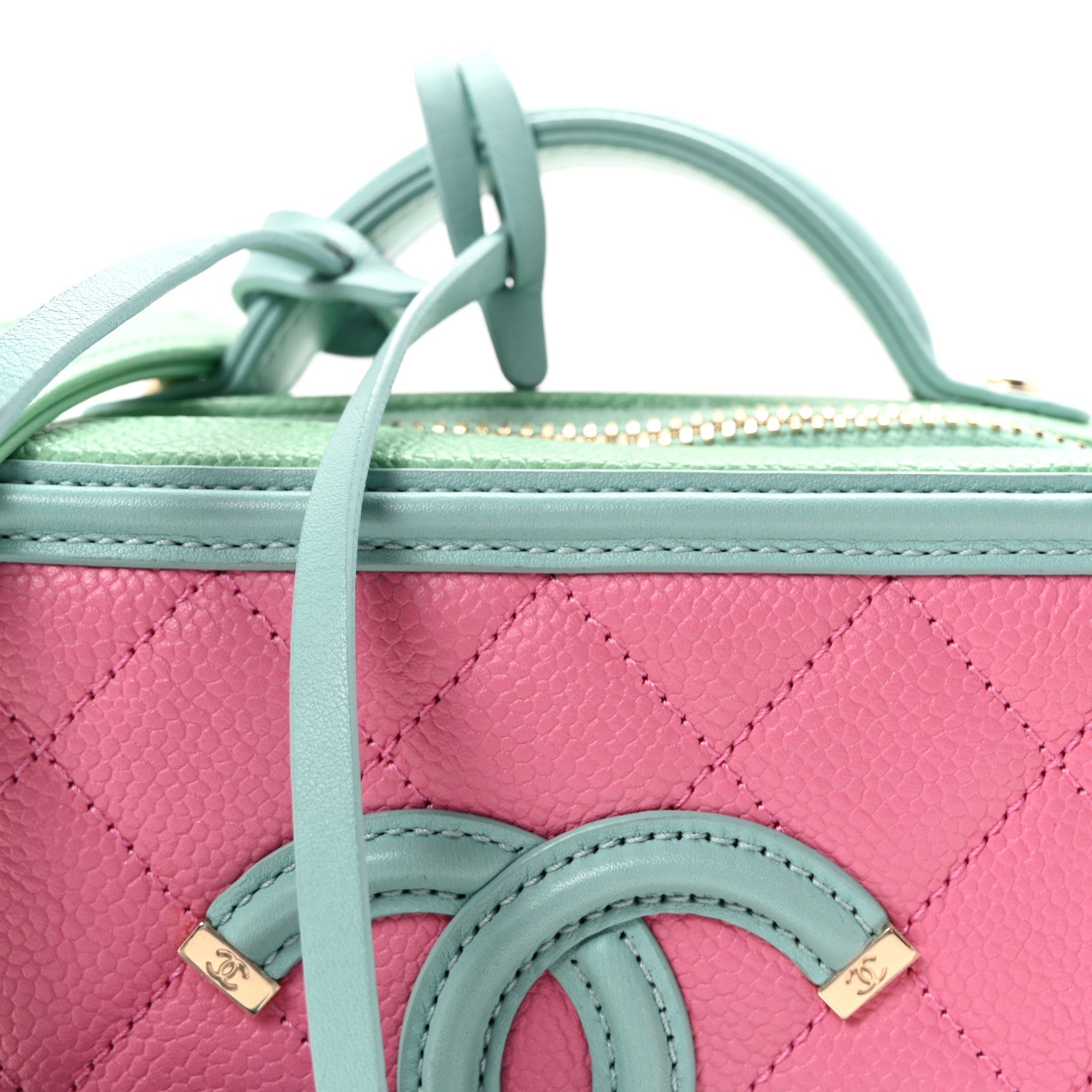 Chanel Caviar Quilted Small CC Filigree Vanity Case Pink Green Blue 8 of 10