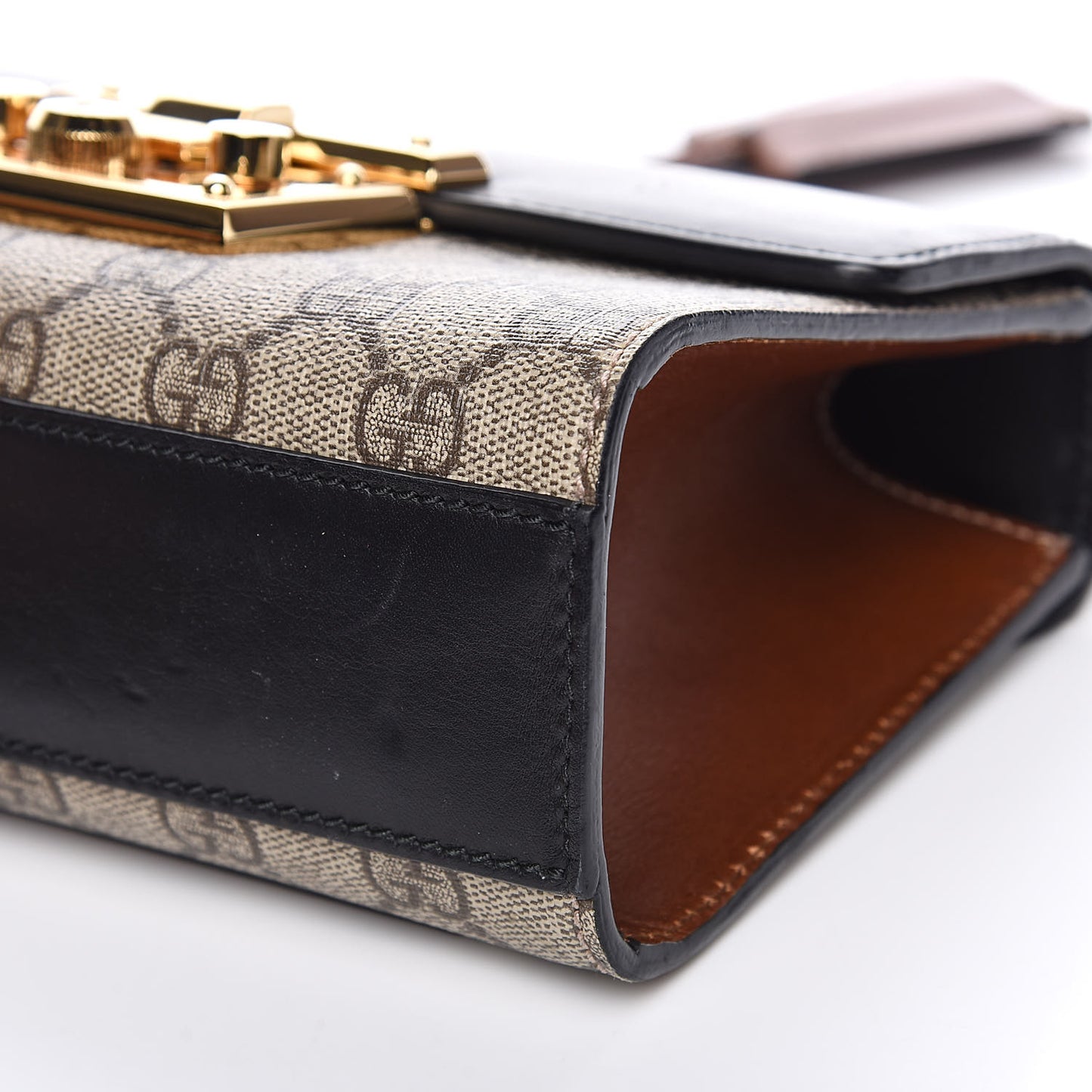 GG Supreme Monogram Calfskin Small Padlock Shoulder Bag Beige Black Cuir