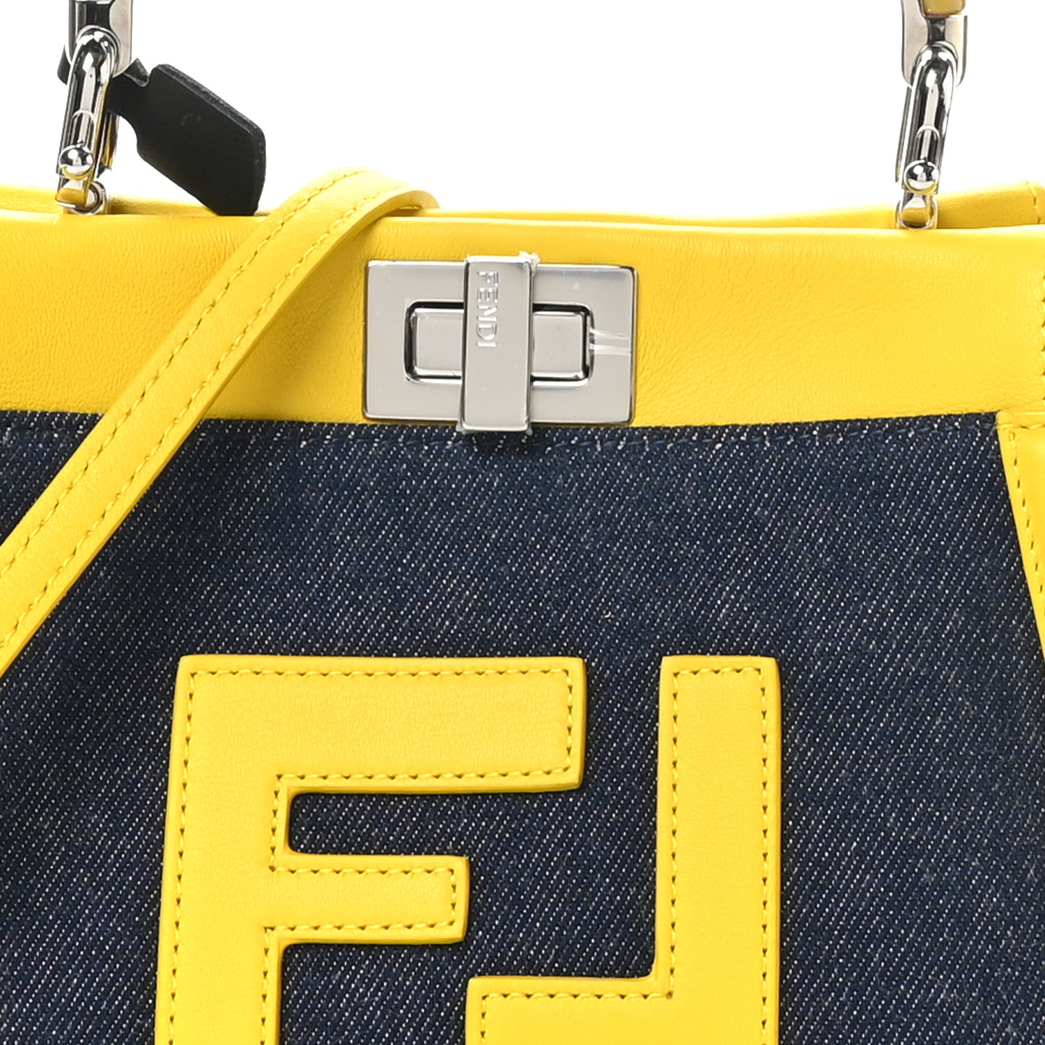 Fendi Denim Fabric Nappa FF Mini Peekaboo Iconic Satchel Yellow 8 of 10