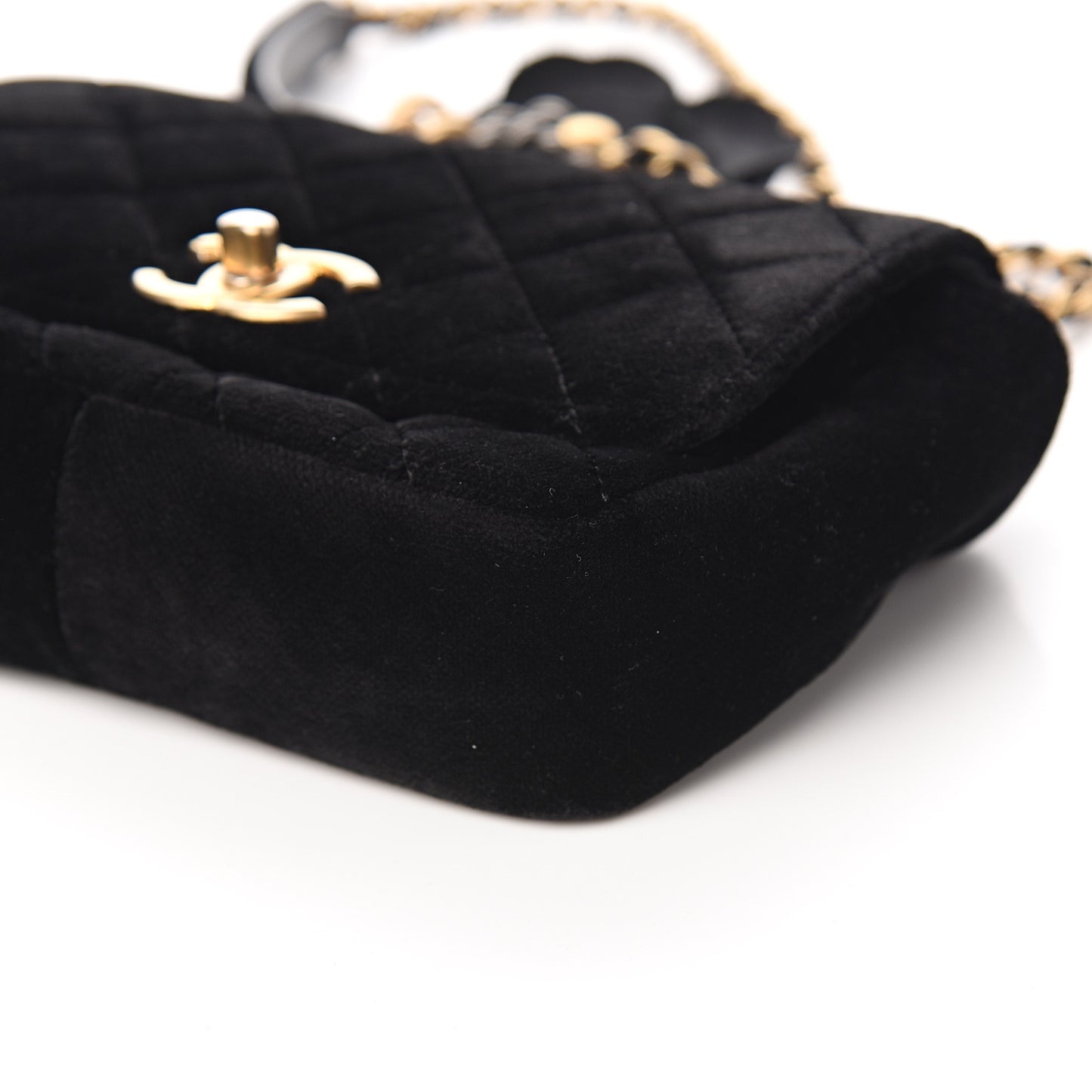 Velvet Quilted Small Camellia Flap Black