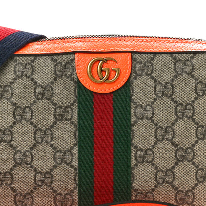 Gucci GG Supreme Monogram Textured Dollar Calfskin Web Ophidia Wristlet Shoulder Bag Beige Ebony Orange 8 of 10
