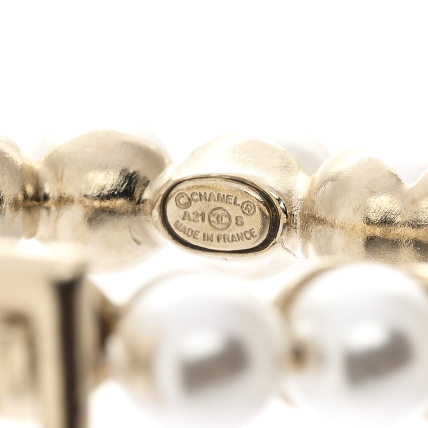 Crystal Pearl CC Hoop Earrings Gold White