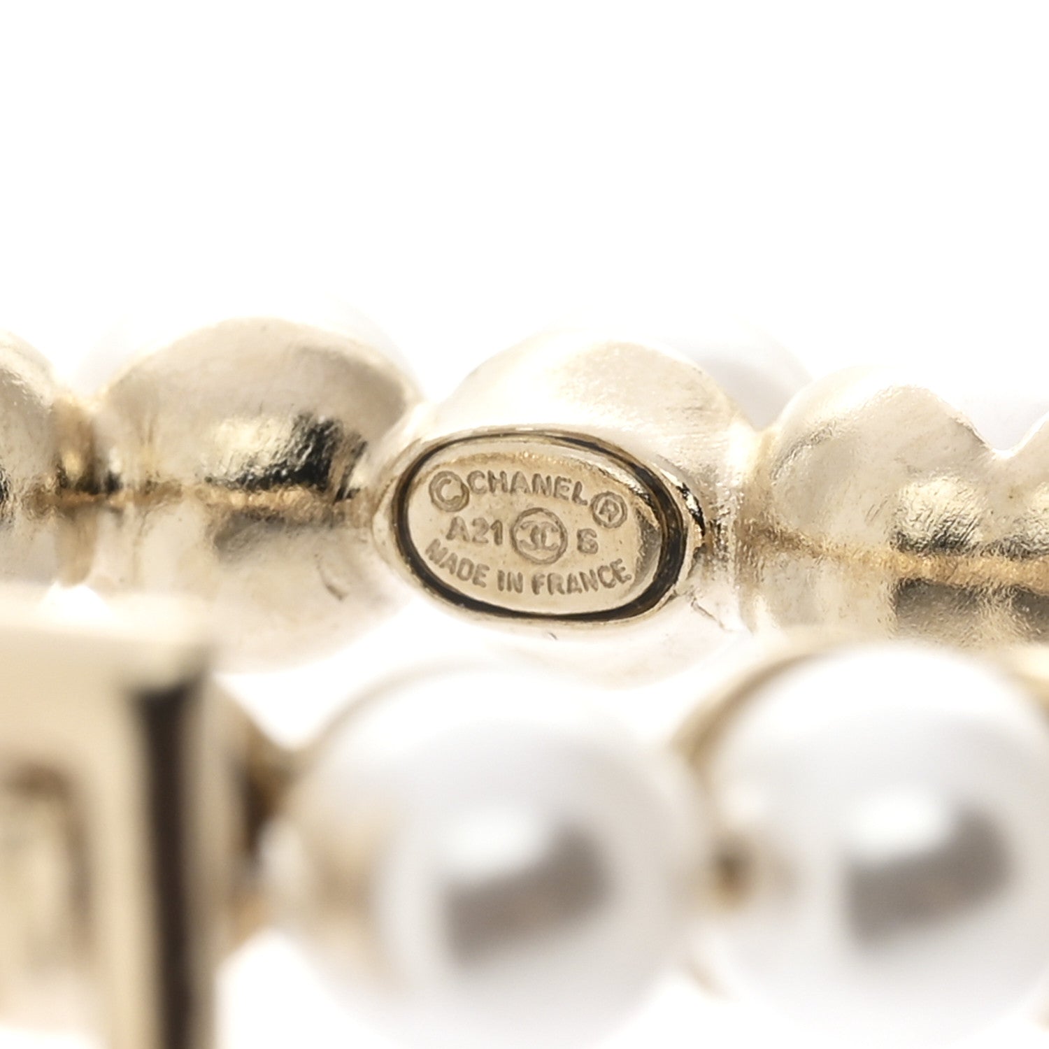 Chanel Crystal Pearl CC Hoop Earrings Gold White 4 of 4