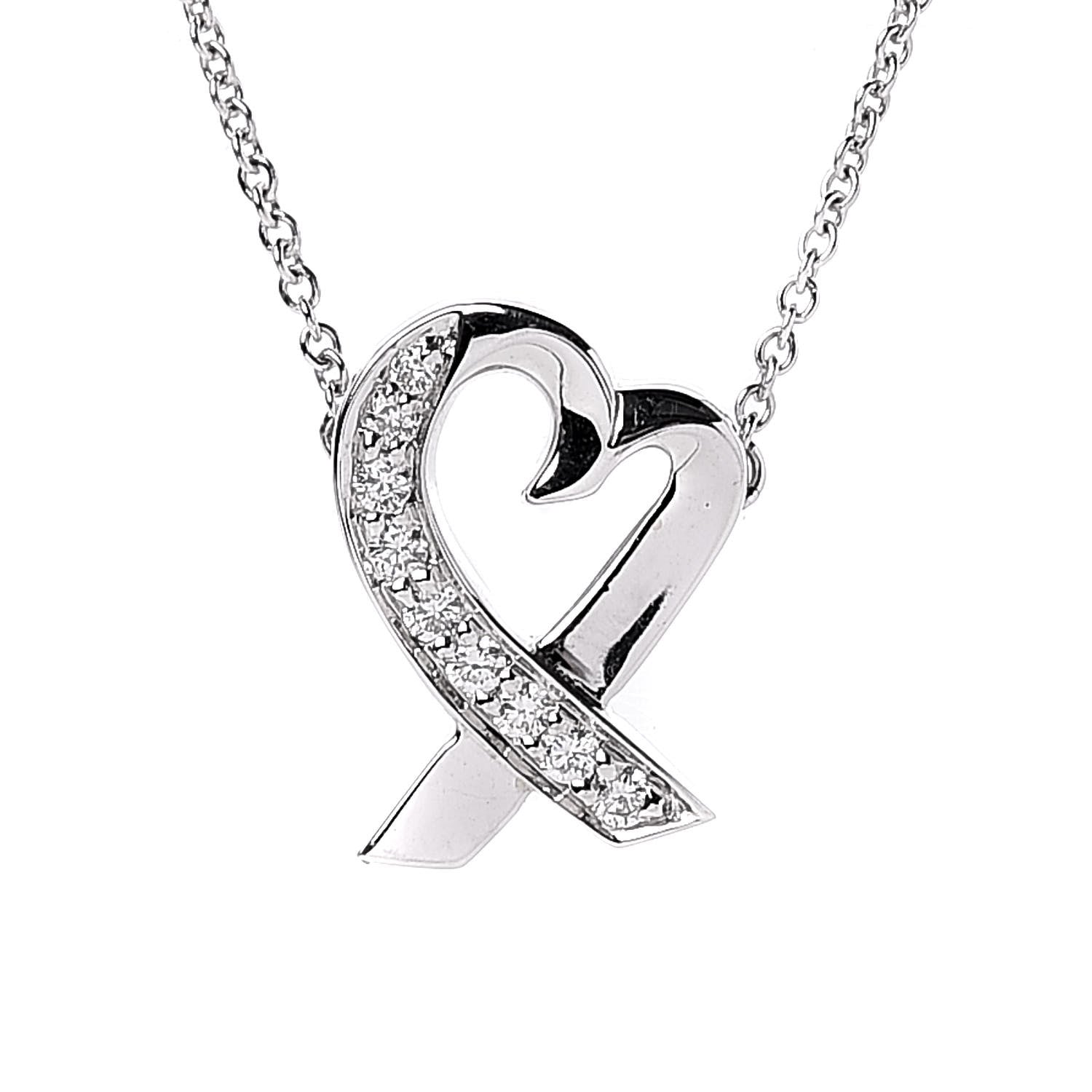 Tiffany 18K White Gold Diamond Small Paloma Picasso Loving Heart Necklace 4 of 8