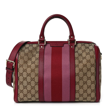 Gucci Monogram Cellarius Calfskin Vintage Web Medium Boston Beige Ebony Soft Burgundy Peonia Flower 1 of 9