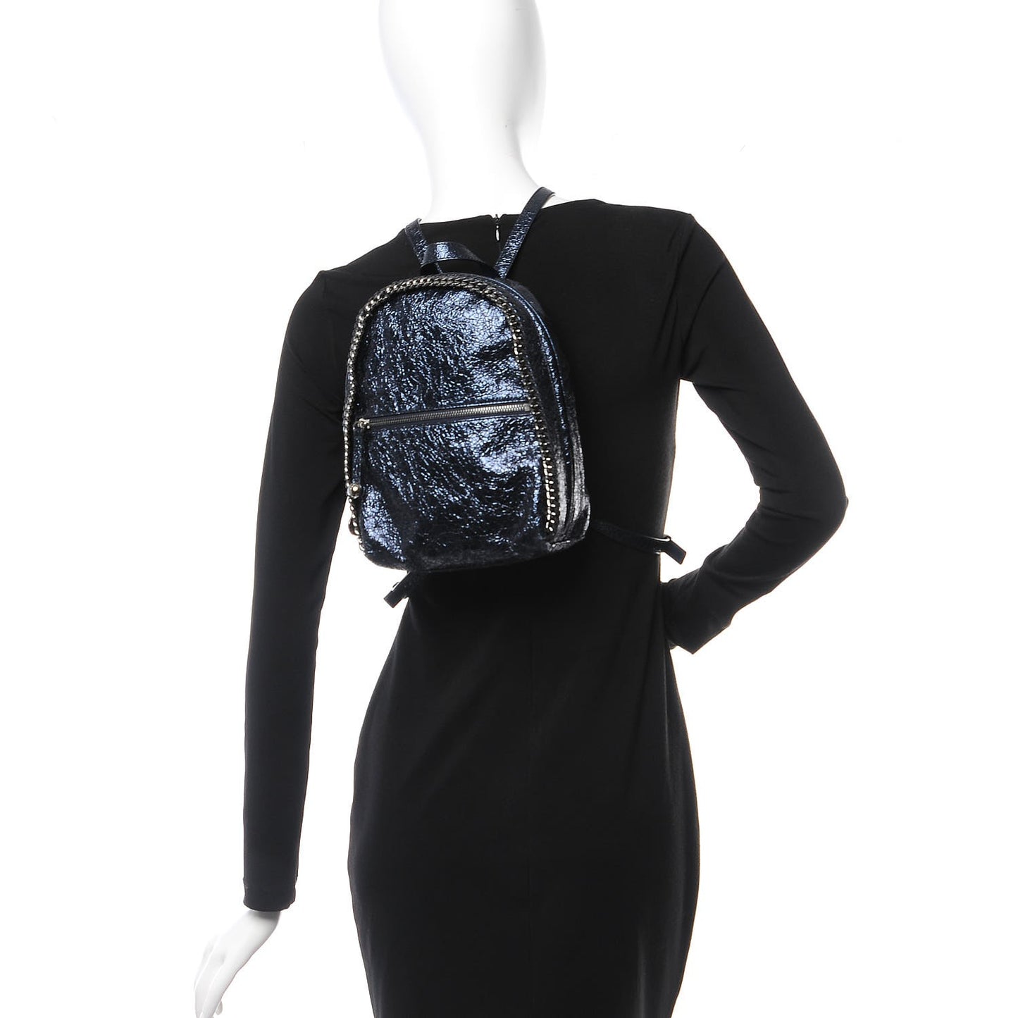 Metallic Crackle Mini Falabella Backpack Blue