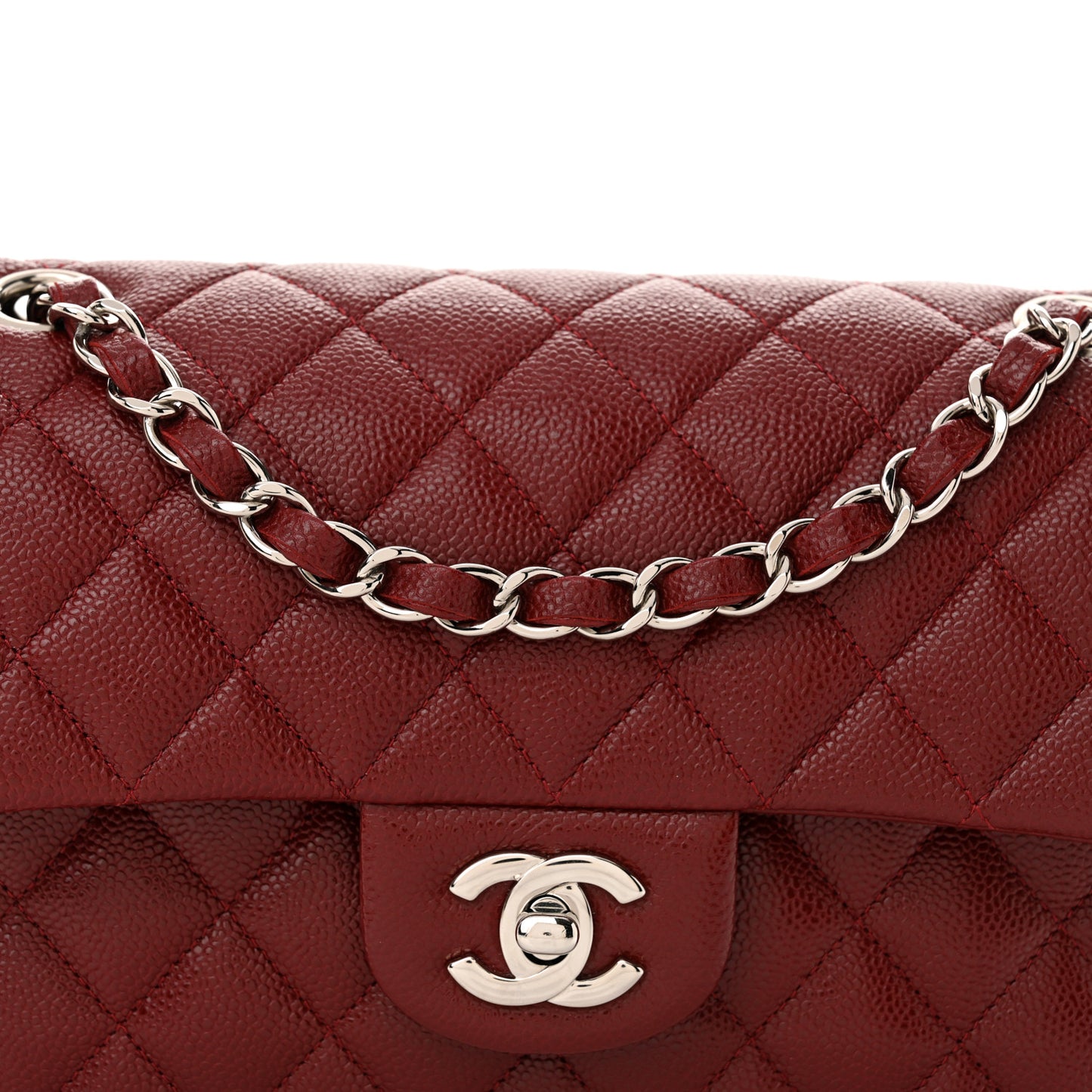 Caviar Quilted Small Double Flap Burgundy