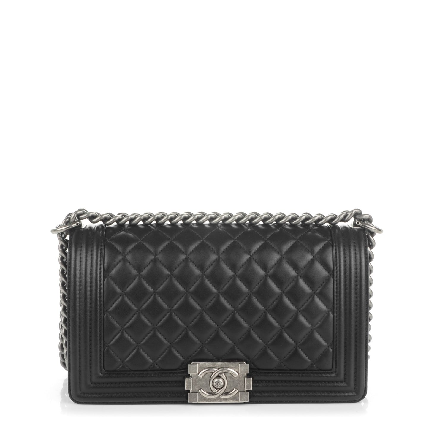 Lambskin Quilted Medium Boy Flap Black