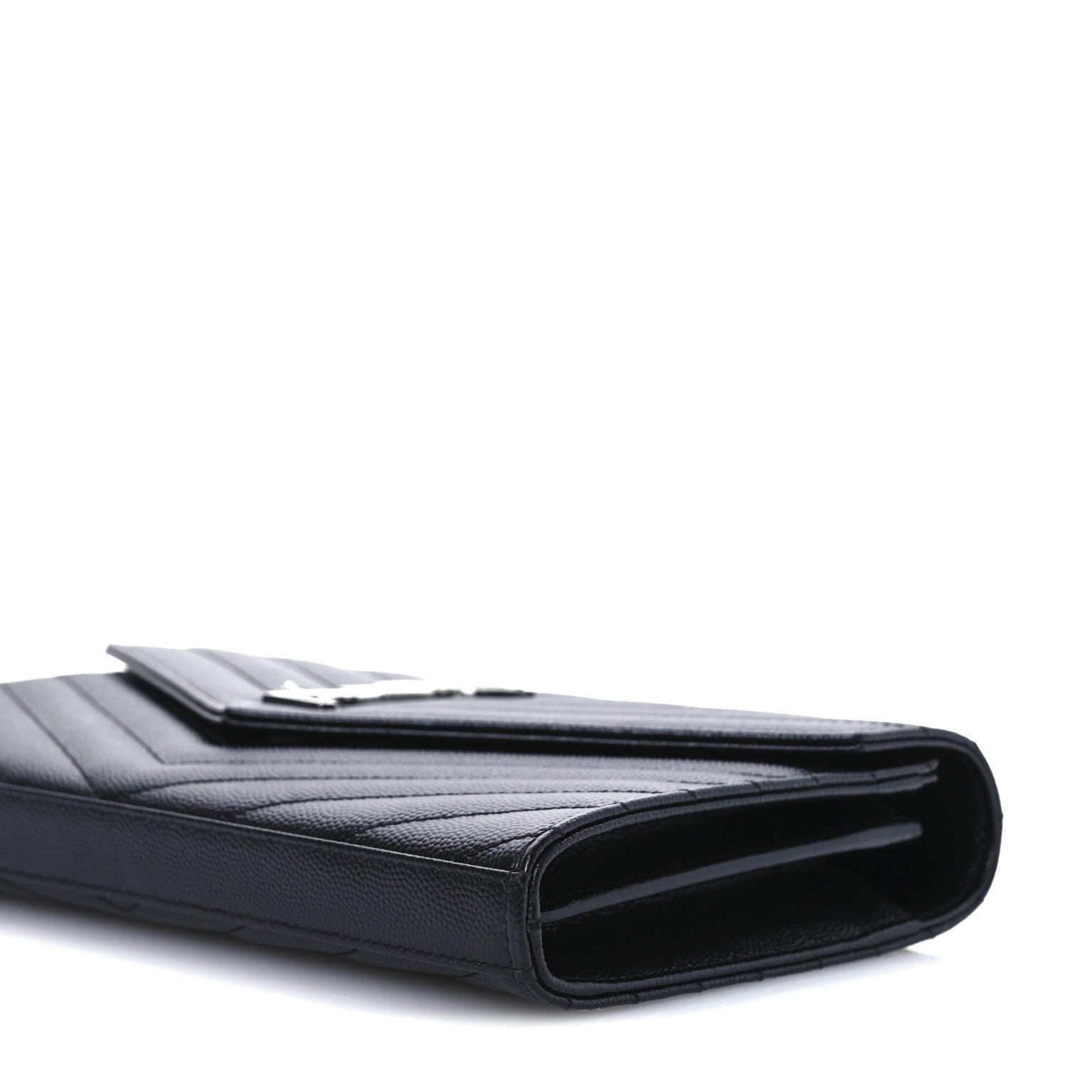 Saint Laurent Grain De Poudre Matelasse Chevron Monogram Chain Wallet Black 10 of 12