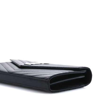Saint Laurent Grain De Poudre Matelasse Chevron Monogram Chain Wallet Black 10 of 12