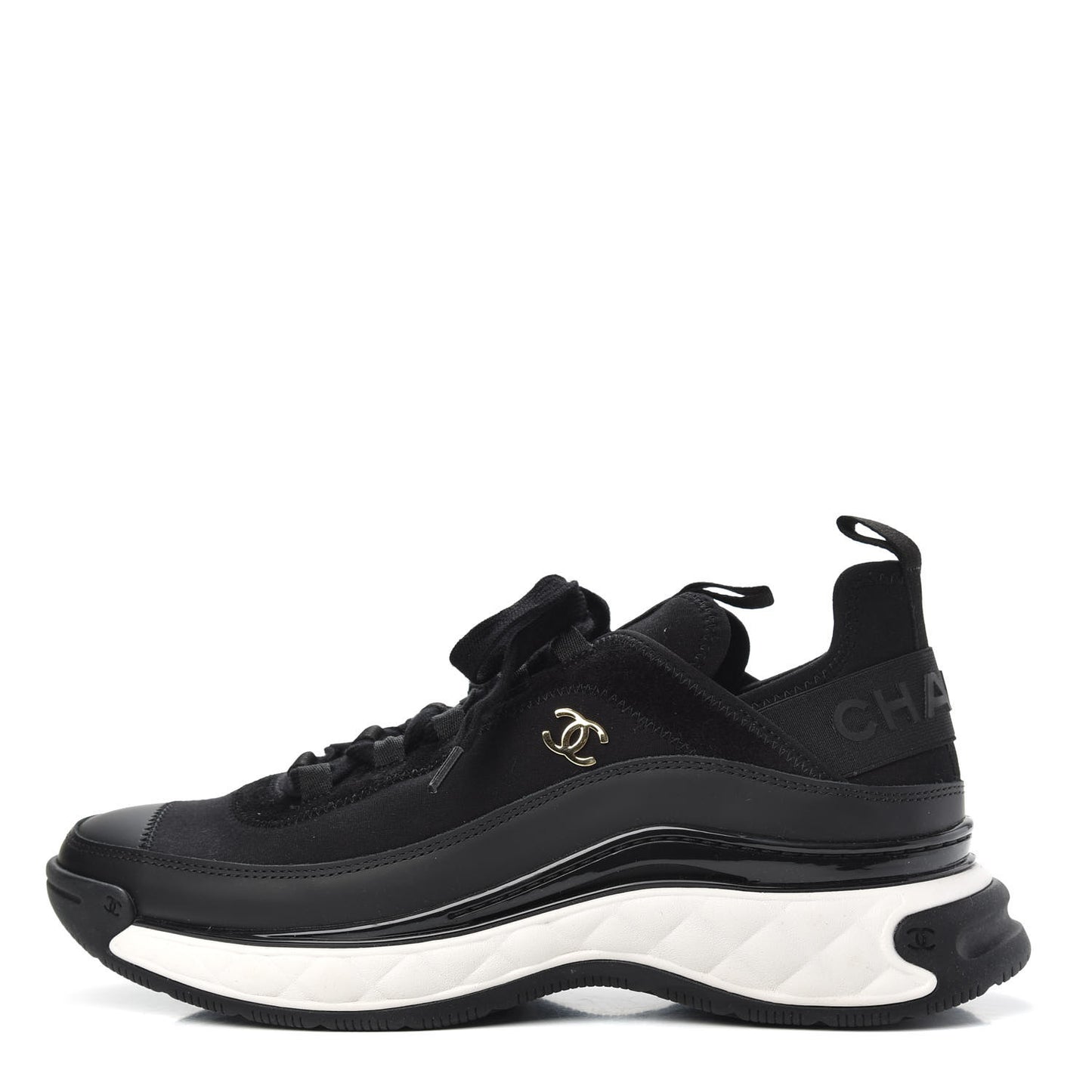 Velvet Calfskin Mixed Fibers CC Sneakers 39.5 Black