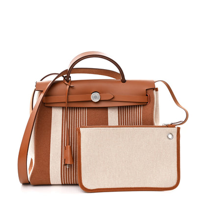 Hermes Vache Hunter Toile H Vibration Herbag Zip Retourne 31 PM Fauve Ecru Beige 3 of 15