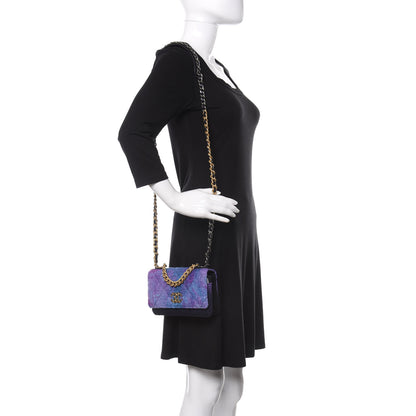 Chanel Wool Tweed Lambskin Quilted 19 Wallet On Chain WOC and Coin Purse Purple Blue 2 of 10