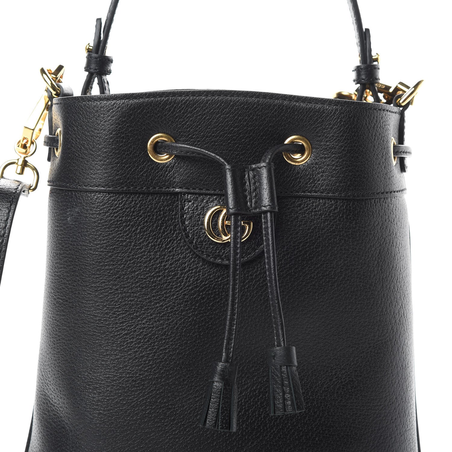Gucci Glazed Textured Calfskin Web Small Ophidia Bucket Bag Black 8 of 11