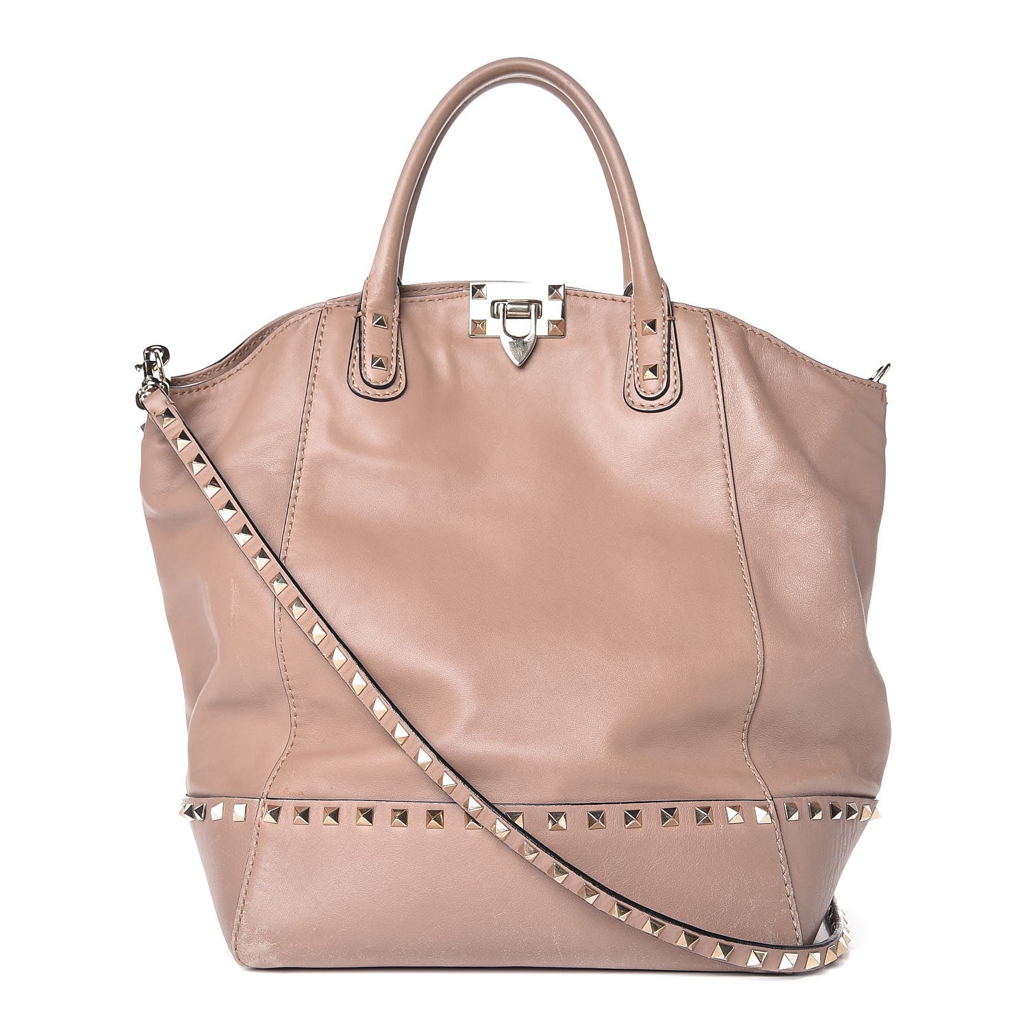 Valentino Garavani Calfskin Rockstud New Dome Bucket Tote Poudre 1 of 13