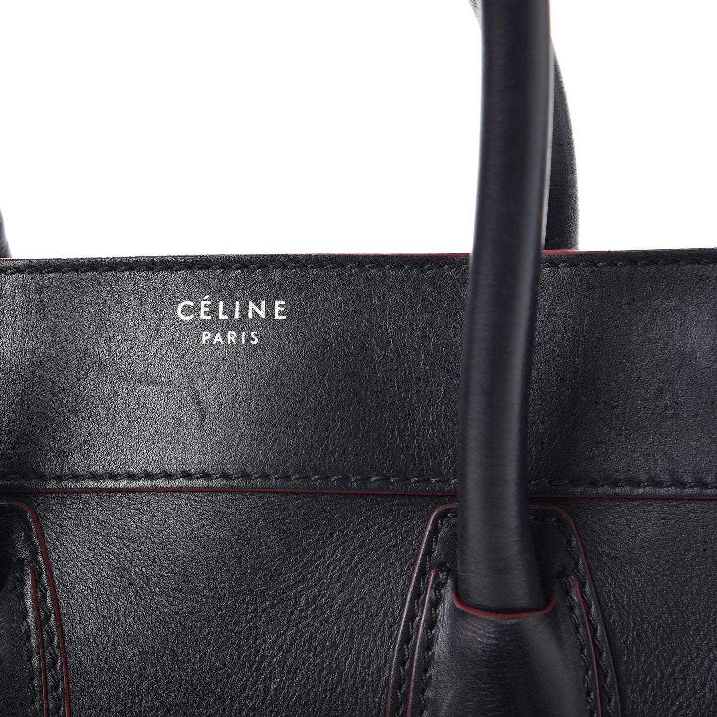 Smooth Calfskin Mini Luggage Black Pink Trim