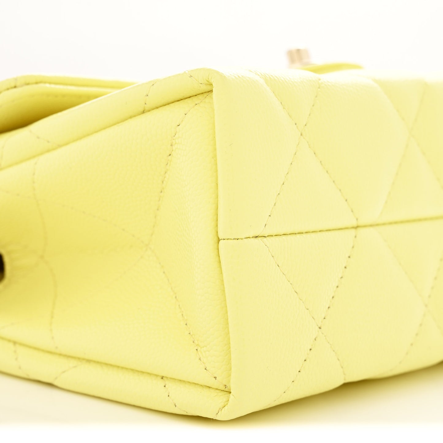 Caviar Quilted Retro Mini Twist Top Handle Clutch Flap Light Yellow