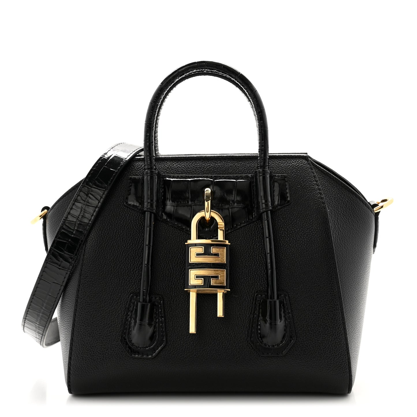Grained Calfskin Mini Lock Antigona Shoulder Bag Black