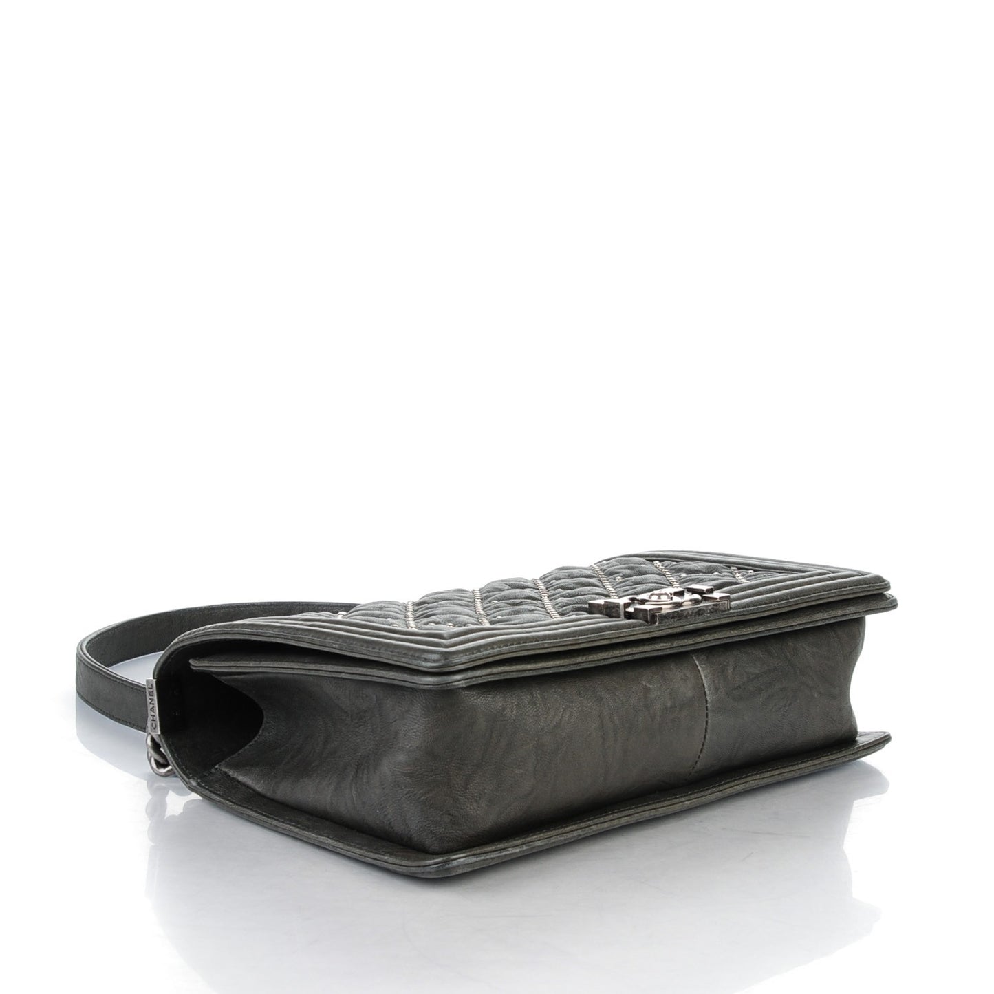 Crumpled Lambskin Large Studded Boy Flap Dark Gray