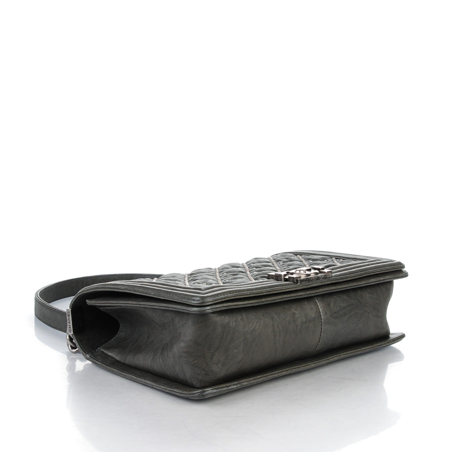 Chanel Crumpled Lambskin Large Studded Boy Flap Dark Gray 4 of 8