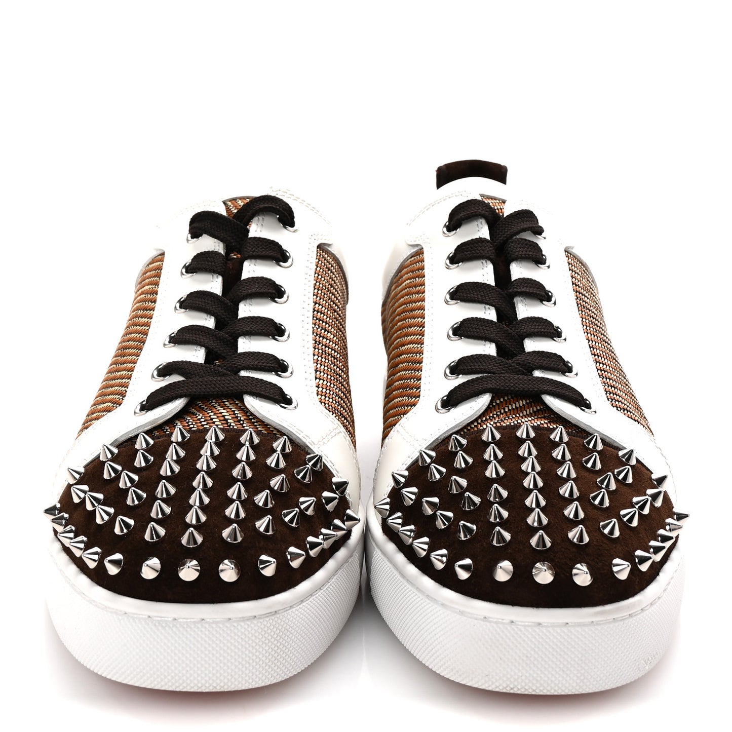 Calfskin Mens Louis Junior Spikes Orlato Flat Sneakers 44 Cuoio White