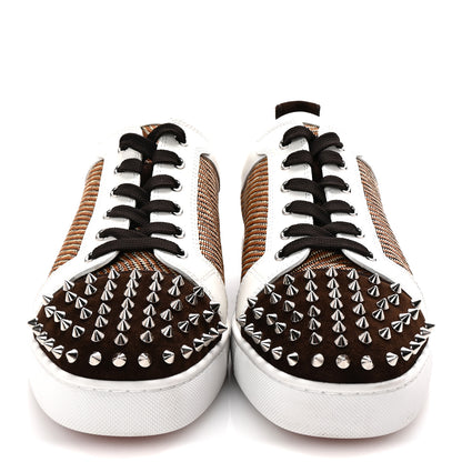 Christian Louboutin Calfskin Mens Louis Junior Spikes Orlato Flat Sneakers 44 Cuoio White 3 of 10